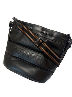 Coach Rare Black Leather Field Buckegt Bag with Quilting and Coach Badge J2177-C